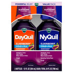 Buy now VICKS DayQuil & NyQuil Elderberry Flavor Cold & Flu Liquid Medicine Co-Pack, Multi-Symptom Relief of Headache, Fever, Sore Throat, Minor Aches & Pains, Sneezing, Runny Nose, and Cough, 2x12oz at indiglob india
