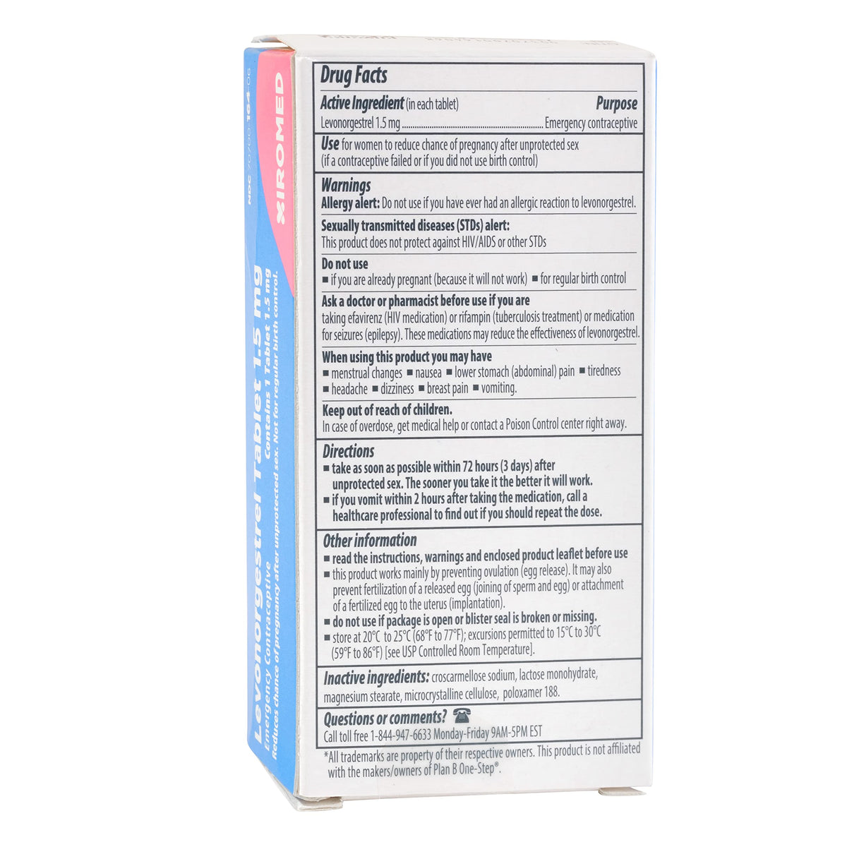 Xiromed Emergency Contraceptive Pill for Women (6 Pack) - 1.5 mg Levonorgestrel Tablet - Reduces Chance of Pregnancy After Unprotected Sex - Compare to Plan B One-Step - Take Next Morning