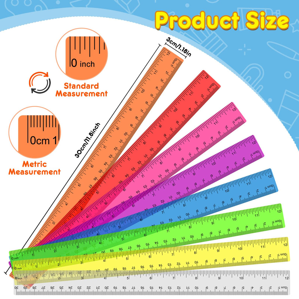 32 Pcs Clear Plastic Rulers, 12 Inch Transparent Rulers for Classroom
