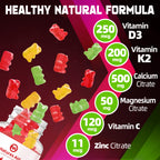Natures aid Sugar-Free Vitamin D3 K2 Gummies with Calcium + K2 (MK-7), Magnesium Citrate, Vitamin C, Extra Strength - Ultimate Absorption for Bone Muscle Teeth Immune, Vegan - 120 Gummies