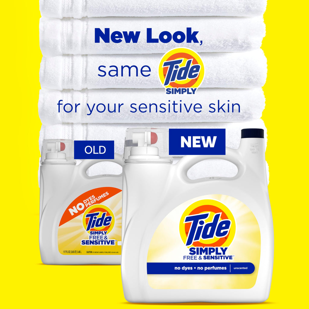 Tide Simply Liquid Laundry Detergent, Free & Sensitive, 138 Loads, 173 fl oz