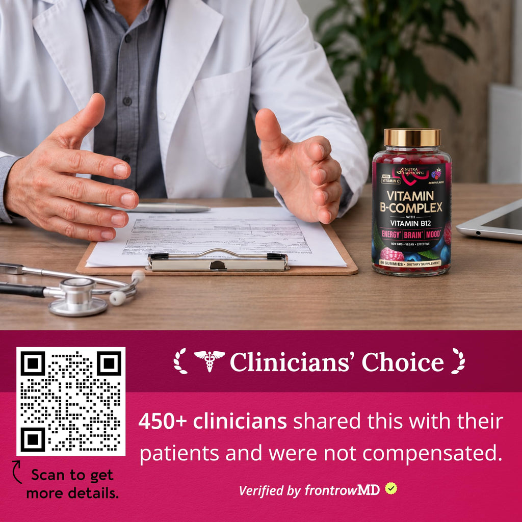Vitamin B-Complex Gummies for Women & Men - Full B Complex & B12 - 60 Gummy | Vitamin B12, B1, B2, B3, B5, B6, B7 & B9 with Vitamin C & Choline - Energy, Brain & Mood - Natural Berry Flavor, Vegan
