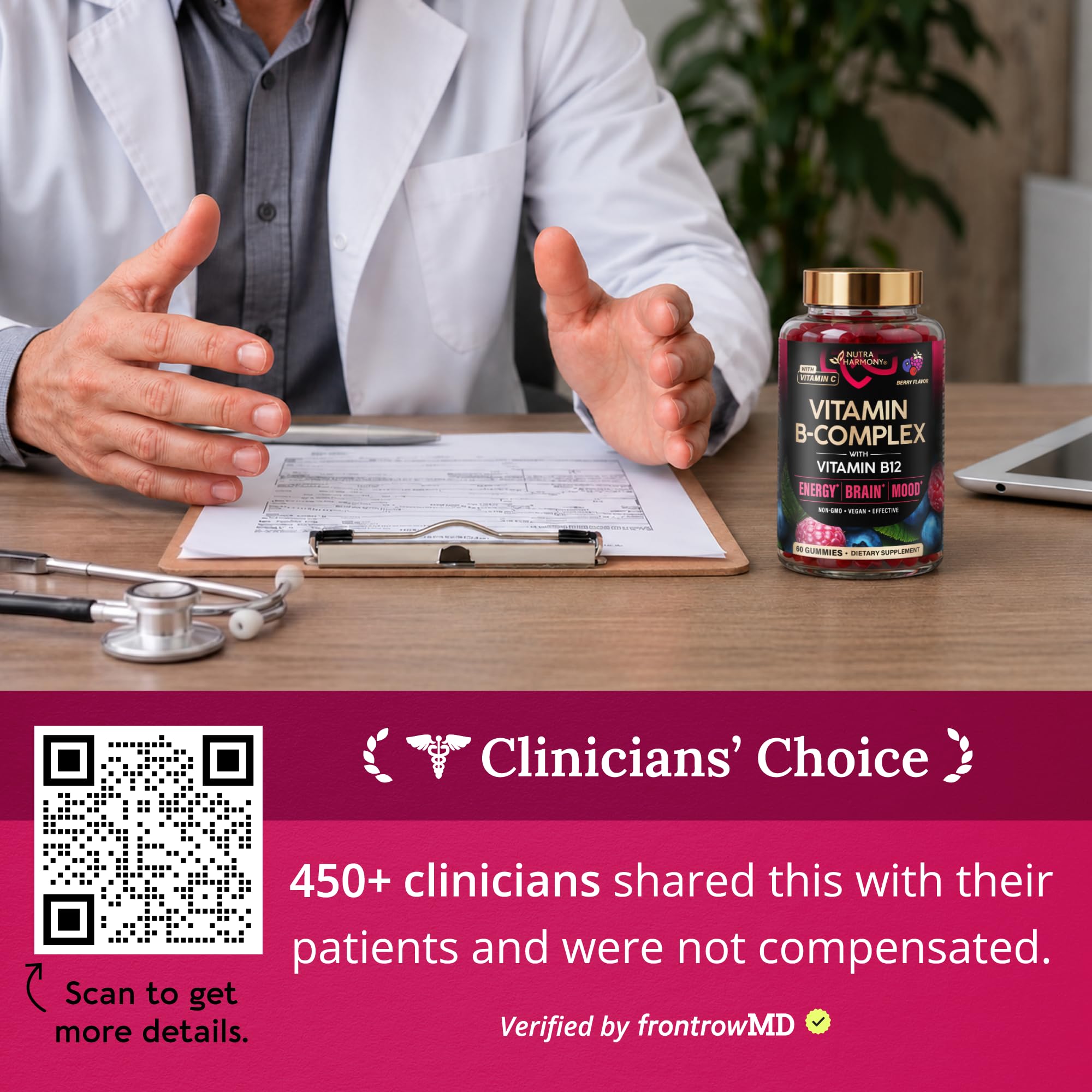 Vitamin B-Complex Gummies for Women & Men - Full B Complex & B12 - 60 Gummy | Vitamin B12, B1, B2, B3, B5, B6, B7 & B9 with Vitamin C & Choline - Energy, Brain & Mood - Natural Berry Flavor, Vegan