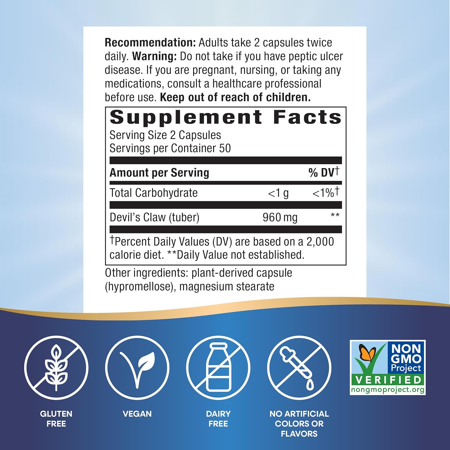 Buy now Natureâ€™s Way Devil's Claw Root, Traditional Joint Support*, 960 mg per 2-Capsule Serving, Gluten-Free, Non-GMO Project Verified, 100 Vegan Capsules (Packaging May Vary) at indiglob india