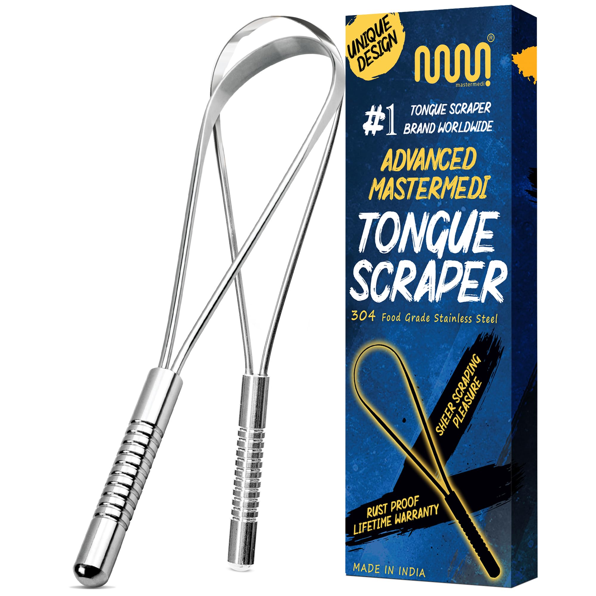 Buy now MasterMedi Tongue Scraper with Case Easy to Use Tongue Scraper for Adults, Tongue Cleaner for Oral Care & Hygiene (Single Pack (with Travel Case)) SS Uni (Pack of 2) at indiglob india