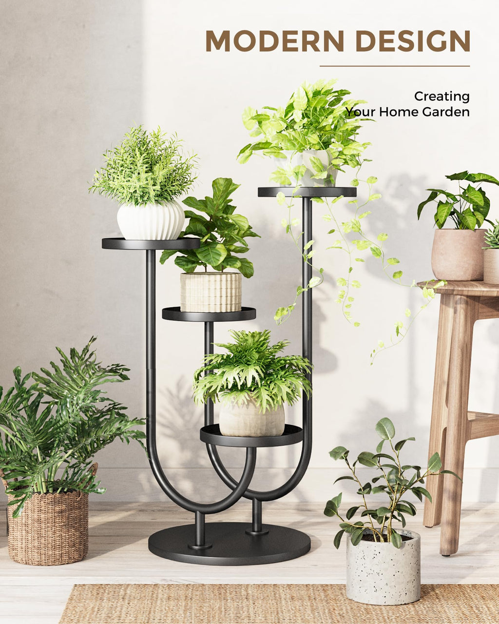 Bamworld Metal Plant Stand 4 Pots Corner Black