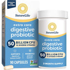 Buy now Renew Life Extra Care Digestive Probiotic Capsules, 50 Billion CFU Guaranteed, Daily Supplement Supports Immune, Digestive, Respiratory Health(1), L. Rhamnosus GG, Dairy, Soy and Gluten-Free, 90 Count 90 Count (Pack of 1) 50 Billion CFU at indiglob india
