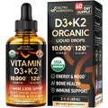 Vitamin D3 K2 USDA Organic Drops - Vitamin D3 10000 IU & K2 120mcg - 2 OZ | Immune & Mood Support, Bone & Teeth Health - Sugar-Free, Orange Flavor - Liquid Supplement for Men & Women - 60-Day Supply