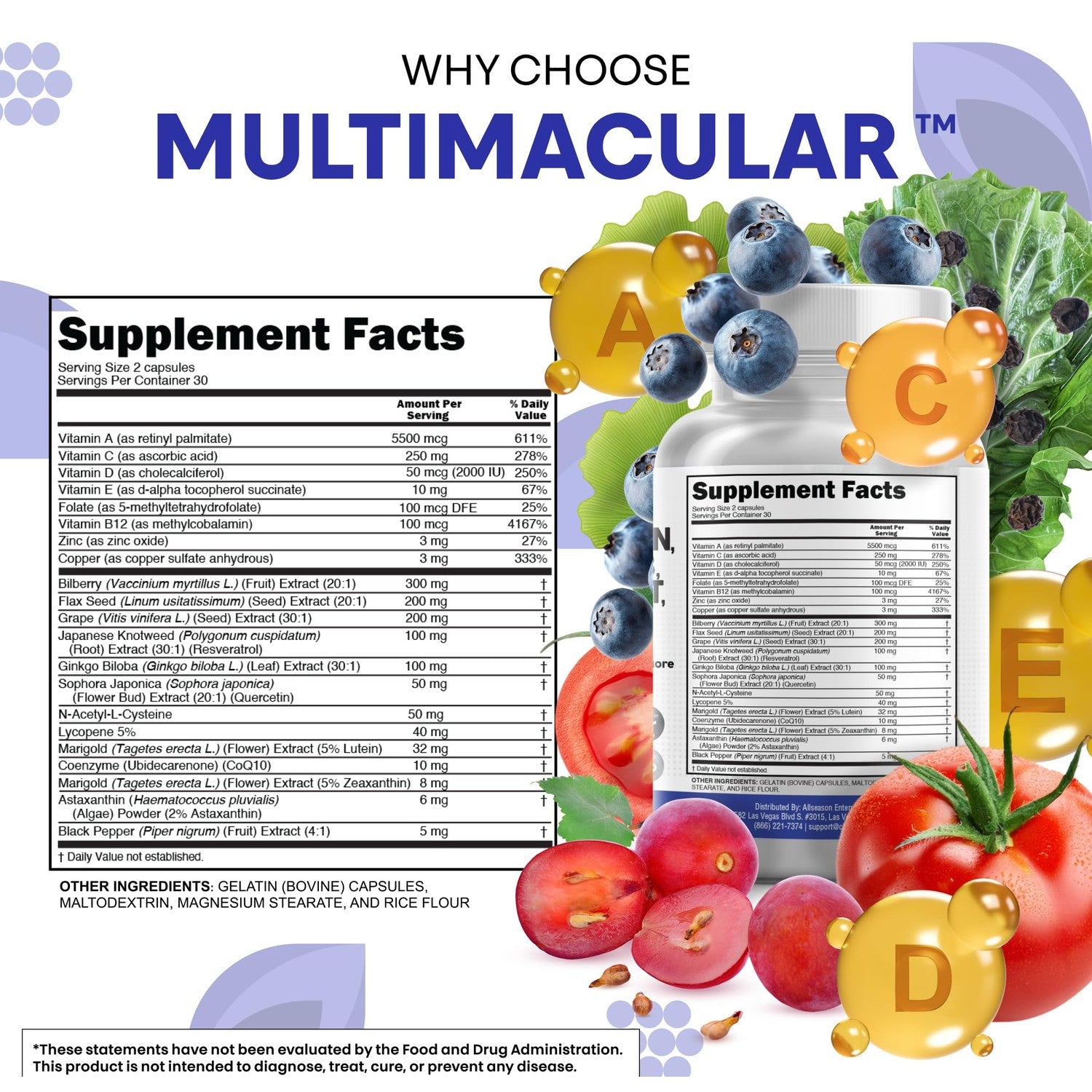 Clean Nutra Eye Vitamins with Bilberry Lutein and Zeaxanthin Supplements Lycopene 40mg Resveratrol Grape Seed Astaxanthin for Eyes - Eye Care Health Support Eye Vitamin and Mineral Supplement