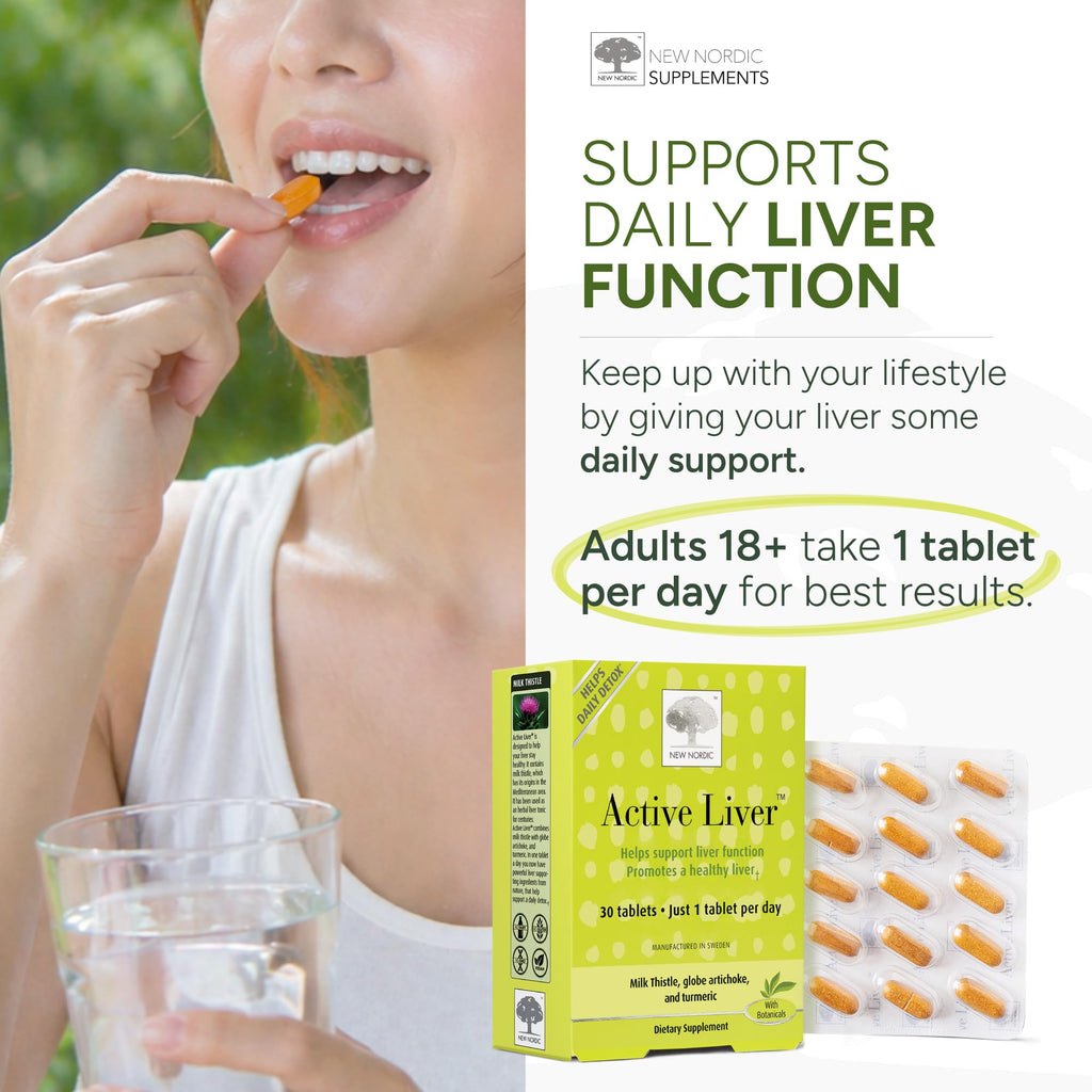 NEW NORDIC Active Liver Daily Support Supplement 90-Day Supply - 90 Tablets | Includes a supply of daily liver supplements, featuring a botanical blend of milk thistle and artichoke in a tablet format