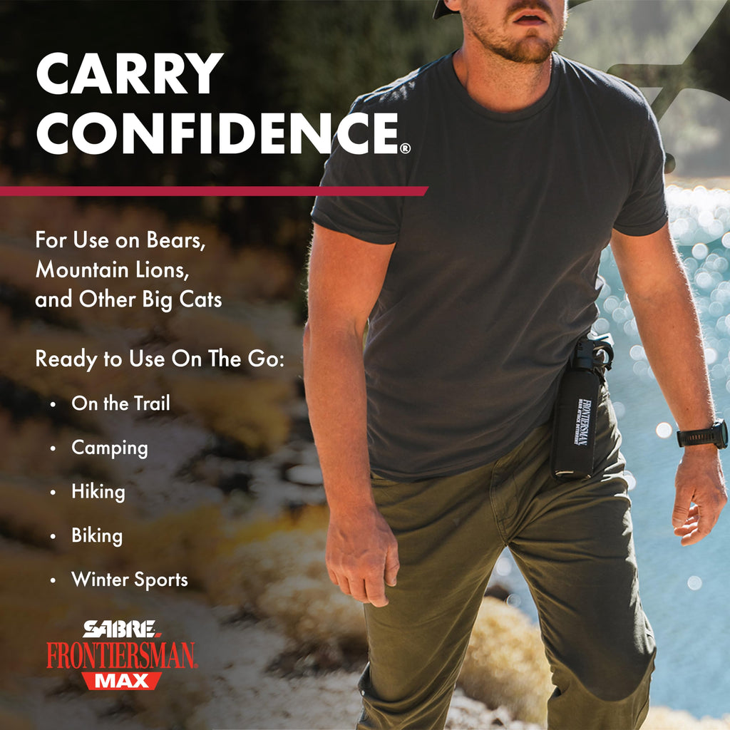 Sabre Frontiersman MAX Bear Spray & Mountain Lion Deterrent, Holster, Bell Kit – 40‑Foot Range, Max Strength 2% Major Capsaicinoids, EPA‑Registered, Self Defense for Hiking, Camping & Hunting, 7.9 oz