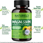 Buy now NATURELO Magnesium Glycinate Chelate Complex - 200 mg Magnesium with Organic Vegetables to Support Sleep, Calm, Muscle Cramp & Stress Relief - Gluten Free, Non GMO - 120 Capsules at indiglob india