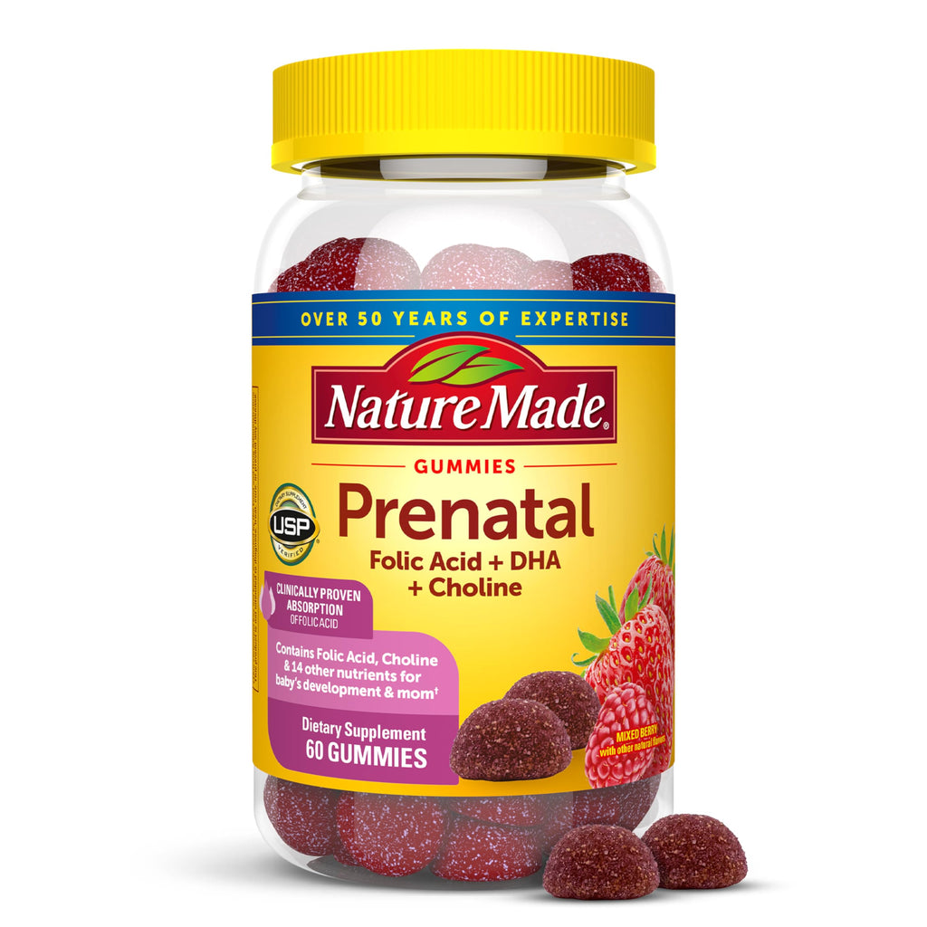 Nature Made Prenatal Gummies with DHA and Folic Acid, 60 Gummies | Prenatal Vitamins for Women for Daily Nutritional Support, With Folic Acid and 15 Other Nutrients, Gluten Free, 30 Day Supply