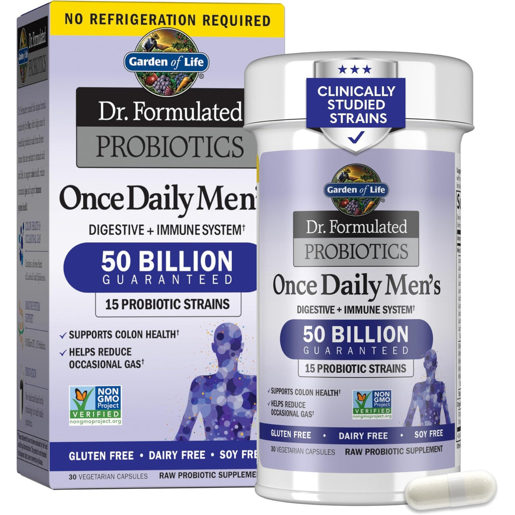 Garden of Life Probiotics for Men, Dr Formulated 50 Billion CFU 15 Probiotics for Digestive Health + Organic Prebiotic Fiber, Colon & Immune Support, Daily Gas Relief, Shelf Stable, 30 Capsules