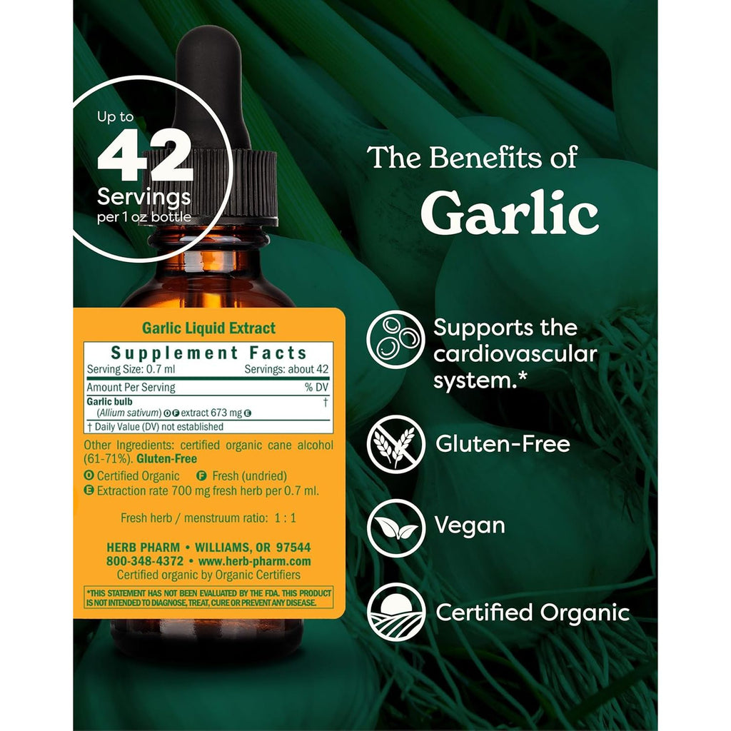 Buy now Herb Pharm Certified Organic Garlic Liquid Extract for Cardiovascular and Circulatory Support - 1 Ounce at indiglob india