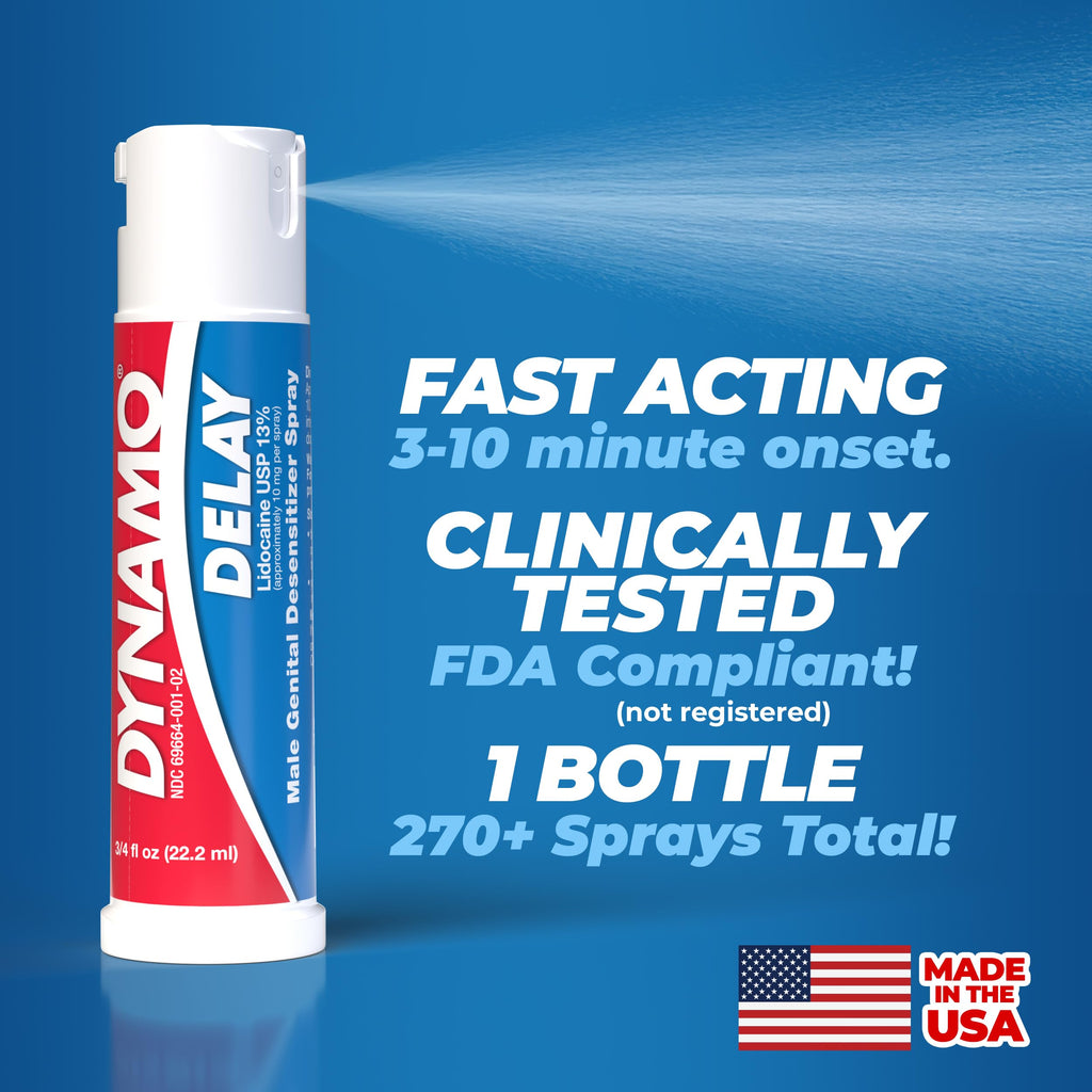 Dynamo Delay Desensitizing Spray for Men to Help You Last Longer in Bed - Reduces Oversensitivity, Prolong Climax for Him, Metered Dose, 0.75 Fl Oz