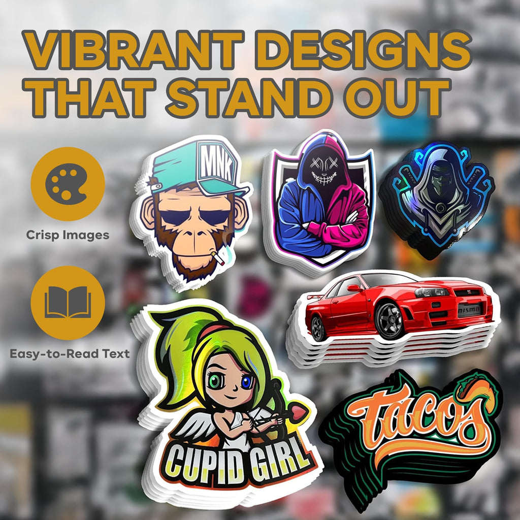 VulgrCo Custom Stickers, Image or Text- Vinyl Custom Labels Stickers Personalized - Waterproof, Dishwasher Safe, Fade Resistant, UV Protected Business Labels