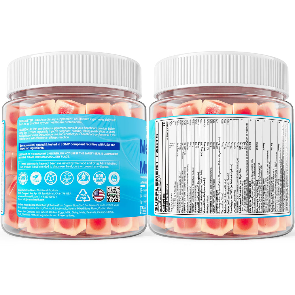 Methylated Multivitamin for Women & Men Gummies w/ Omega-3, Calcium, D3 K2, Methylfolate & B12, TMG, Daily Vitamins, Mag, CoQ10, Probiotic for 18 30 40 50 60 70+, Overall Health - Vegan, Sugar Free