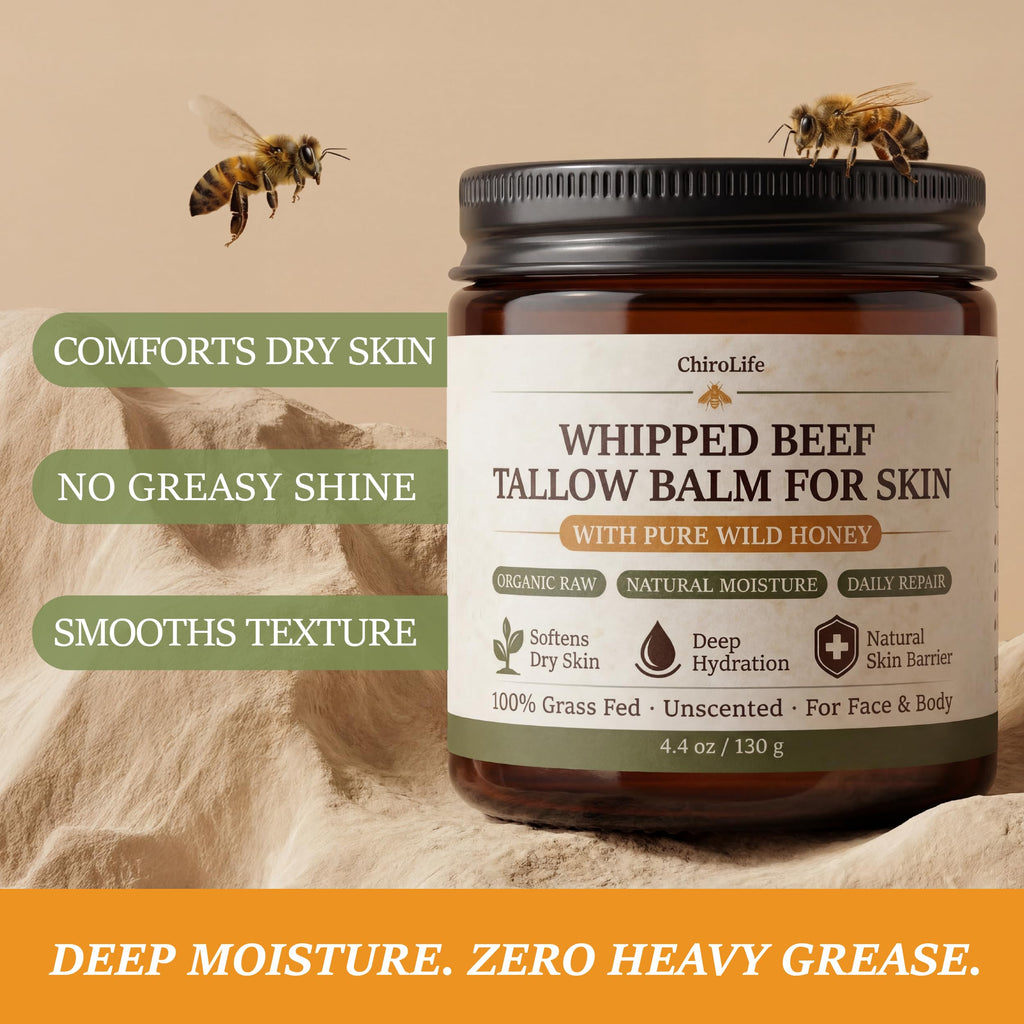 Grass-Fed Beef Tallow for Skin, Whipped Tallow and Honey Balm, 4.4 oz