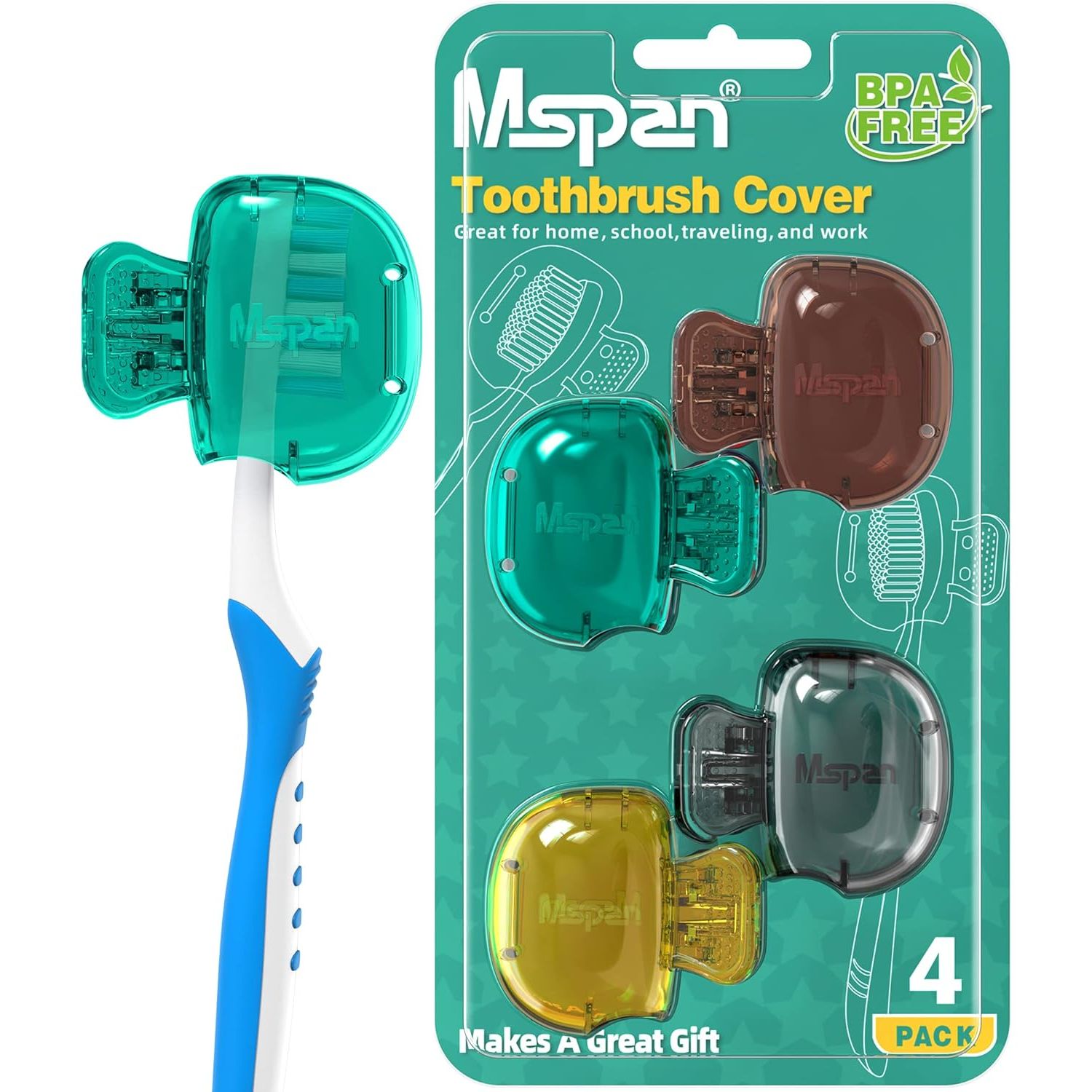 Buy now Mspan Electric Toothbrush Head Cover: Sonic Toothbrush Cap Travel Protector Plastic Brush Pod Protection Clip Case Value Pack Teal, Brown, Yellow, Grey at indiglob india