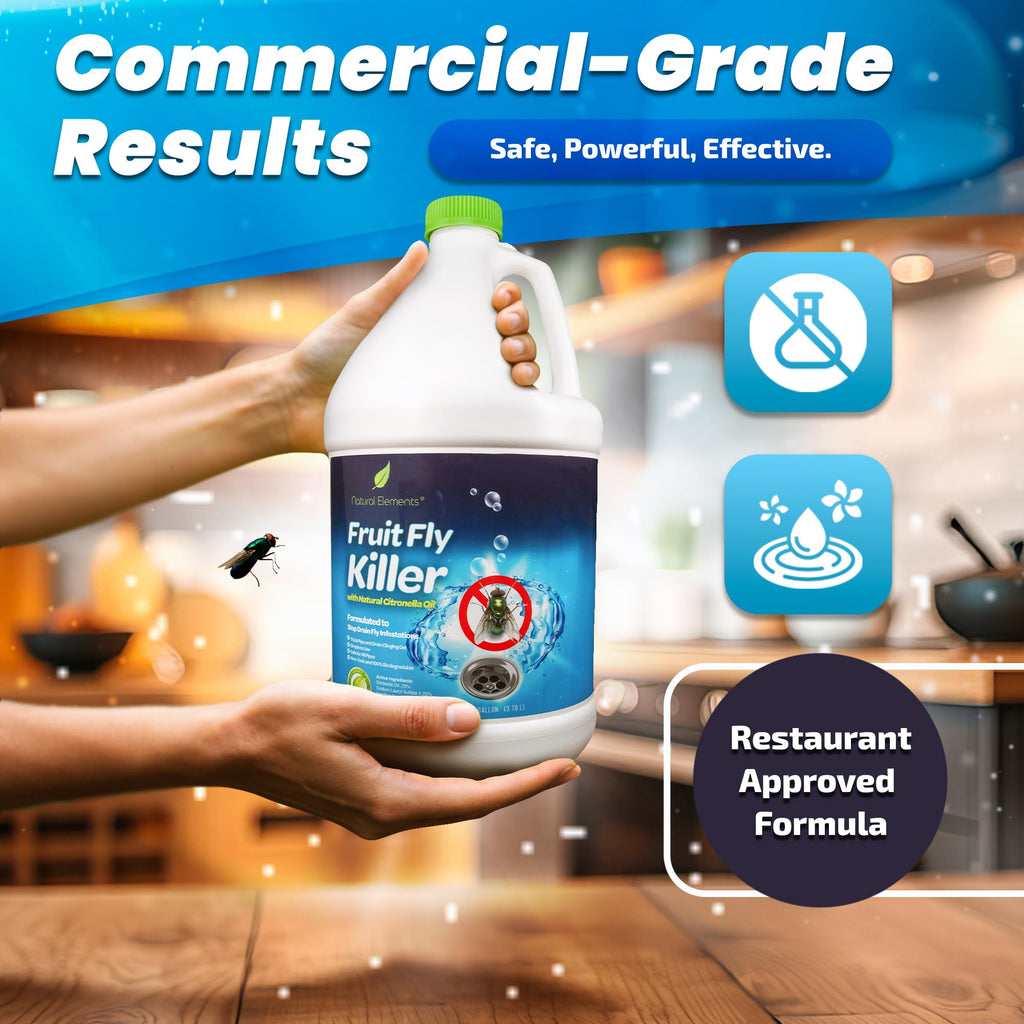 Natural Elements Fruit Fly Killer | Drain Flies, Gnats, Flying Ants | Home & Commercial Use | Non-Toxic Gel Formula | 1 Gallon | 128 Fl Oz