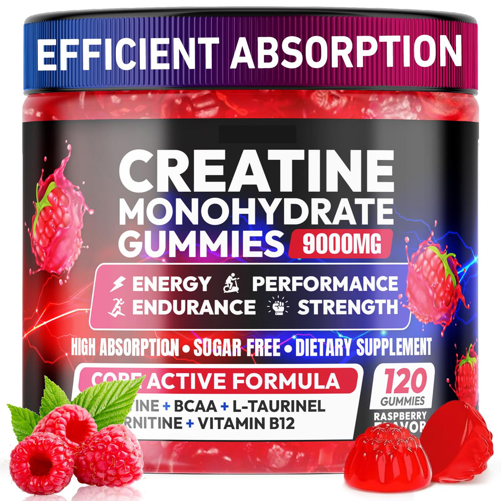 Creatine Monohydrate Gummies 5000MG, Creatine Gummy for Men & Women 120Ct | Pre-Workout for Adults, Creatine Gummy with L-Taurine, BCAA 2:1, B12/6 for Muscle Support, Enhance Strength, Energy Boost