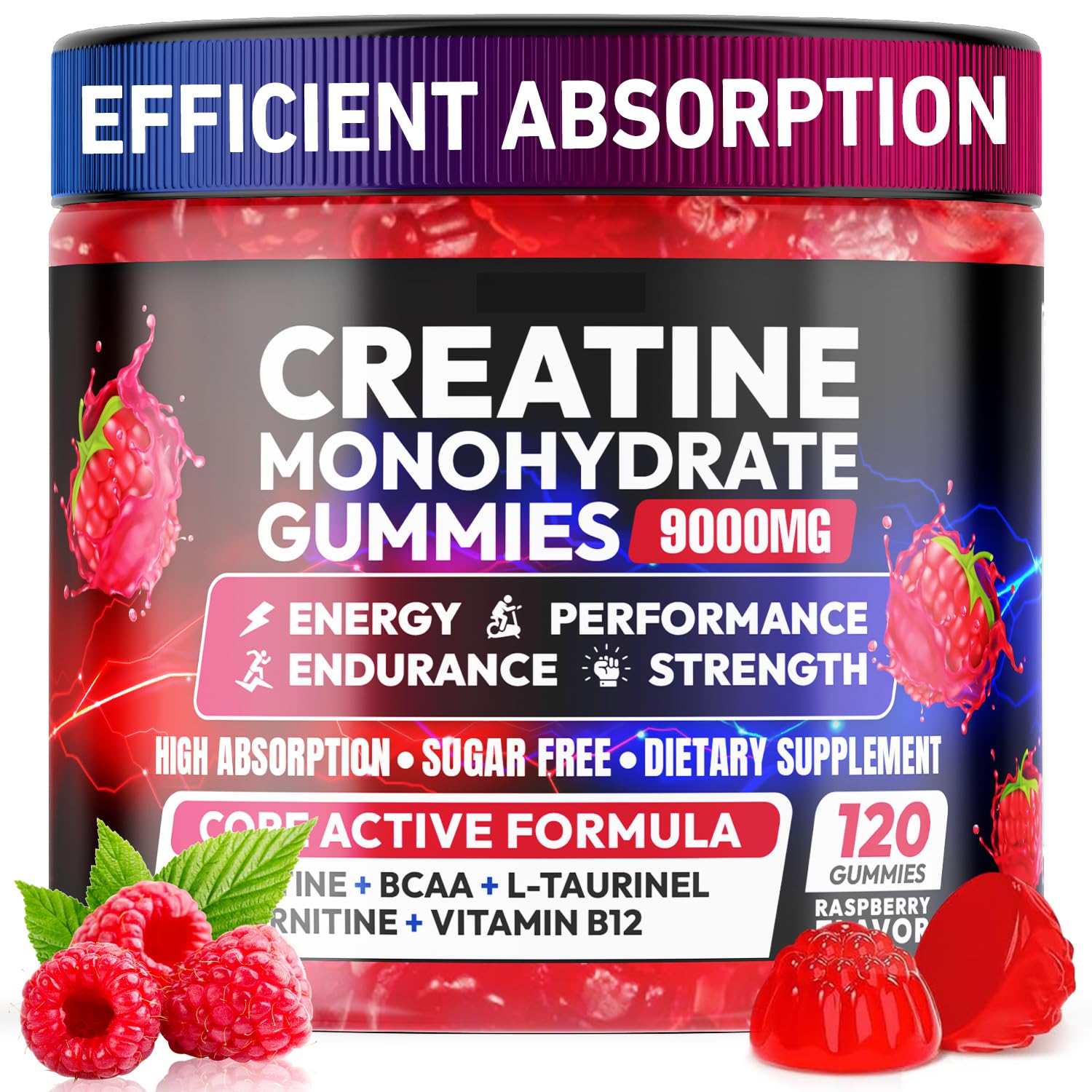 Creatine Monohydrate Gummies 5000MG, Creatine Gummy for Men & Women 120Ct | Pre-Workout for Adults, Creatine Gummy with L-Taurine, BCAA 2:1, B12/6 for Muscle Support, Enhance Strength, Energy Boost