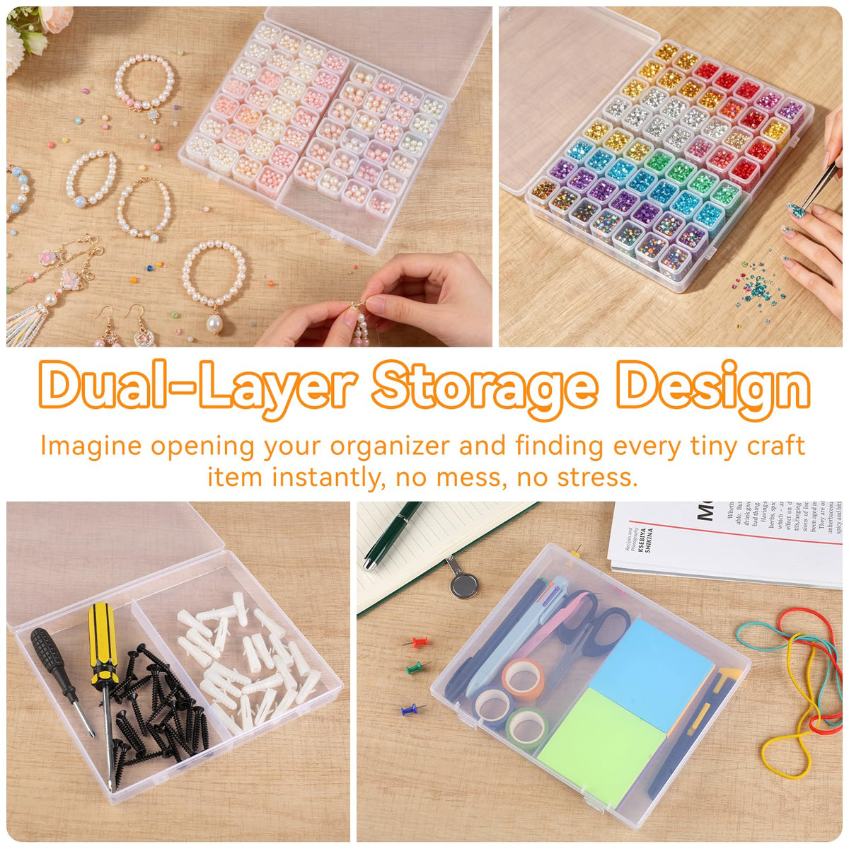 Rolett 56 Grids Bead Storage Containers with 110Pcs Label Stickers