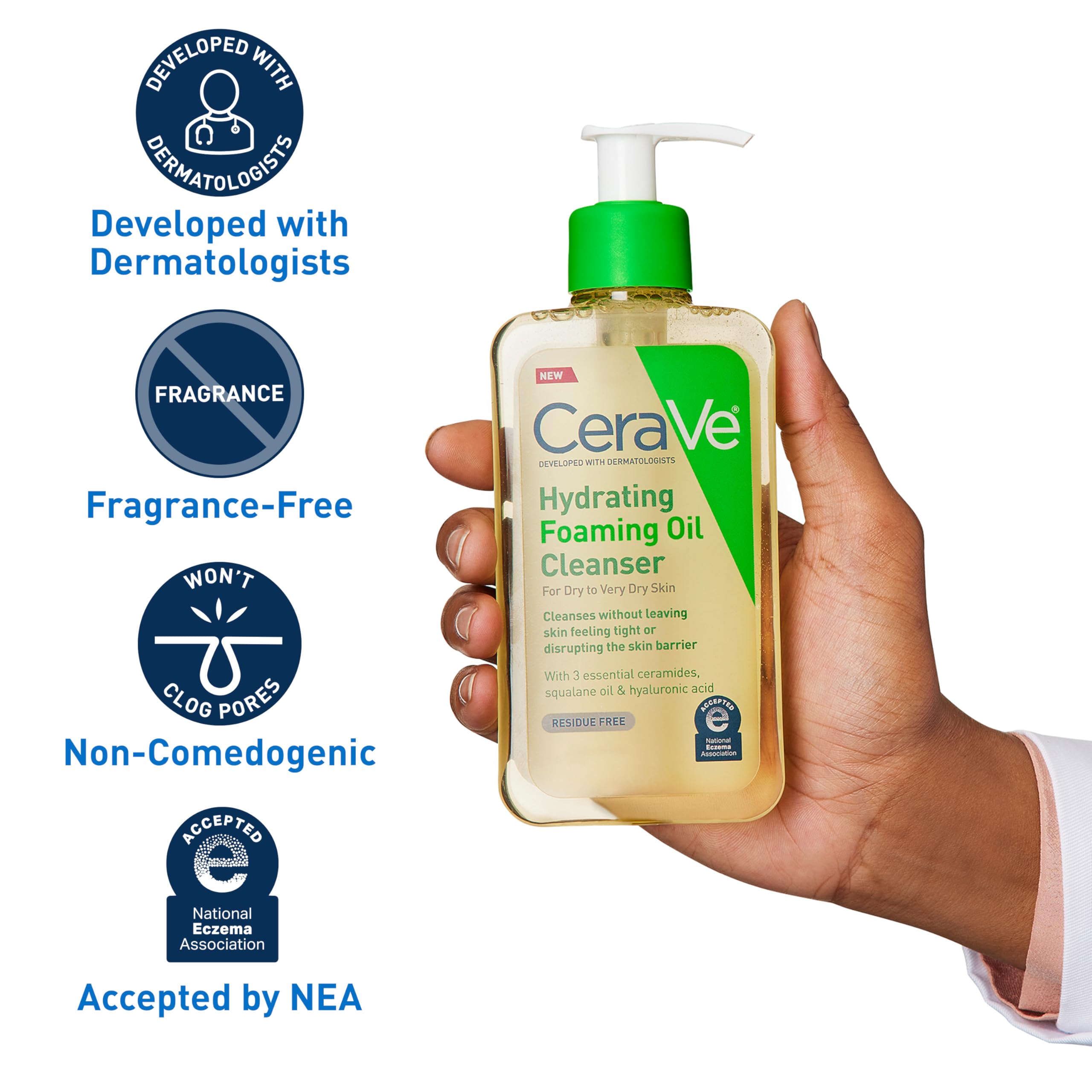 CeraVe Hydrating Foaming Oil Facial Cleanser with Hyaluronic Acid, 19oz | Squalane Face & Body Wash with Double-Cleansing Efficacy Removes Makeup without Residue, For Dry To Very Dry Skin