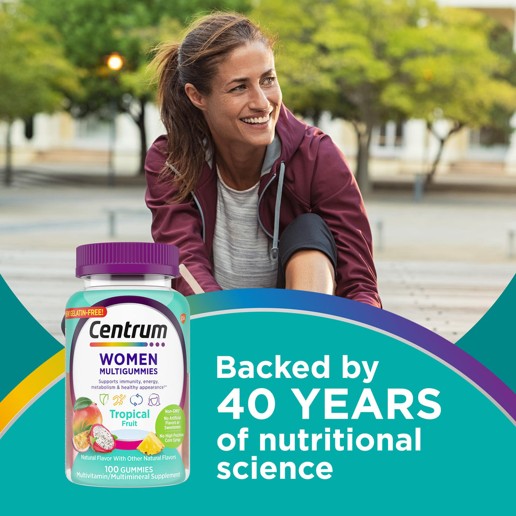Centrum MultiGummies for Women 18 and Over, 100 Count | Contains Vitamin D3, B Vitamins and Antioxidant Vitamins C and E, Gluten Free, Non-GMO Ingredients, GLP-1 Support
