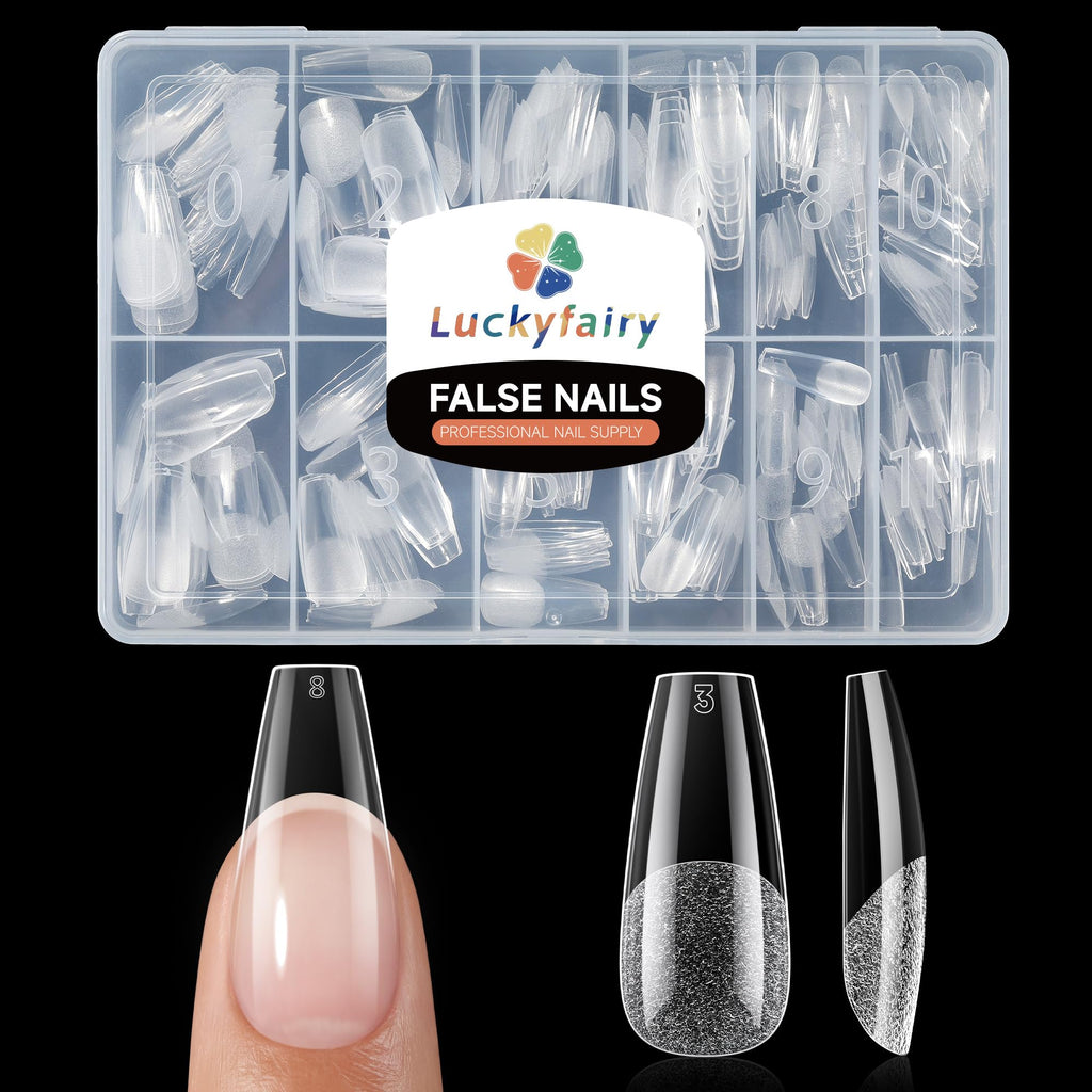 Luckyfairy Extra Short Square Fake Nails, Soft Gel Pre-Shaped Acrylic XS Short Square Nail Tips, Half Matte Full Cover Clear Press on Flase Nail Tips for Nail Extension Home DIY 240pcs/12 Sizes