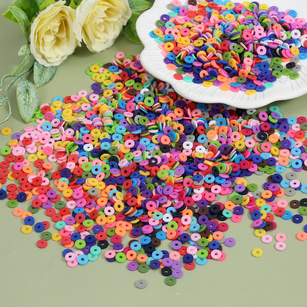 28 Colors 3500 Pcs Clay Beads Kit for Bracelets Making, Flat Round Polymer Spacer heishi Clay Beads for Craft and Jewelry Making