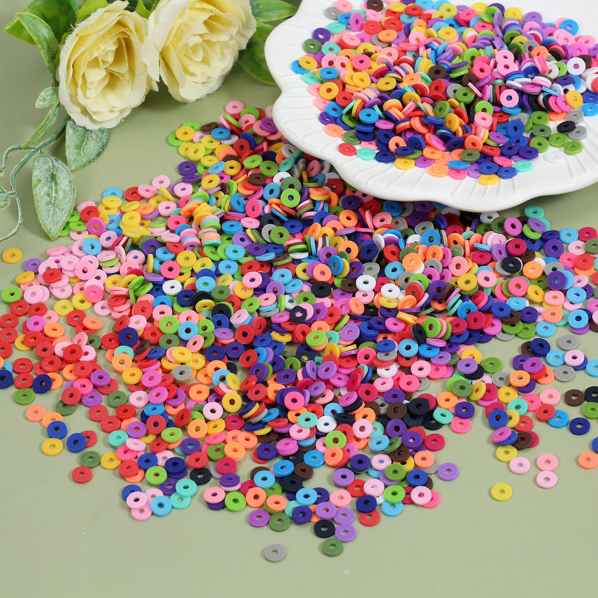28 Colors 3500 Pcs Clay Beads Kit for Bracelets Making, Flat Round Polymer Spacer heishi Clay Beads for Craft and Jewelry Making