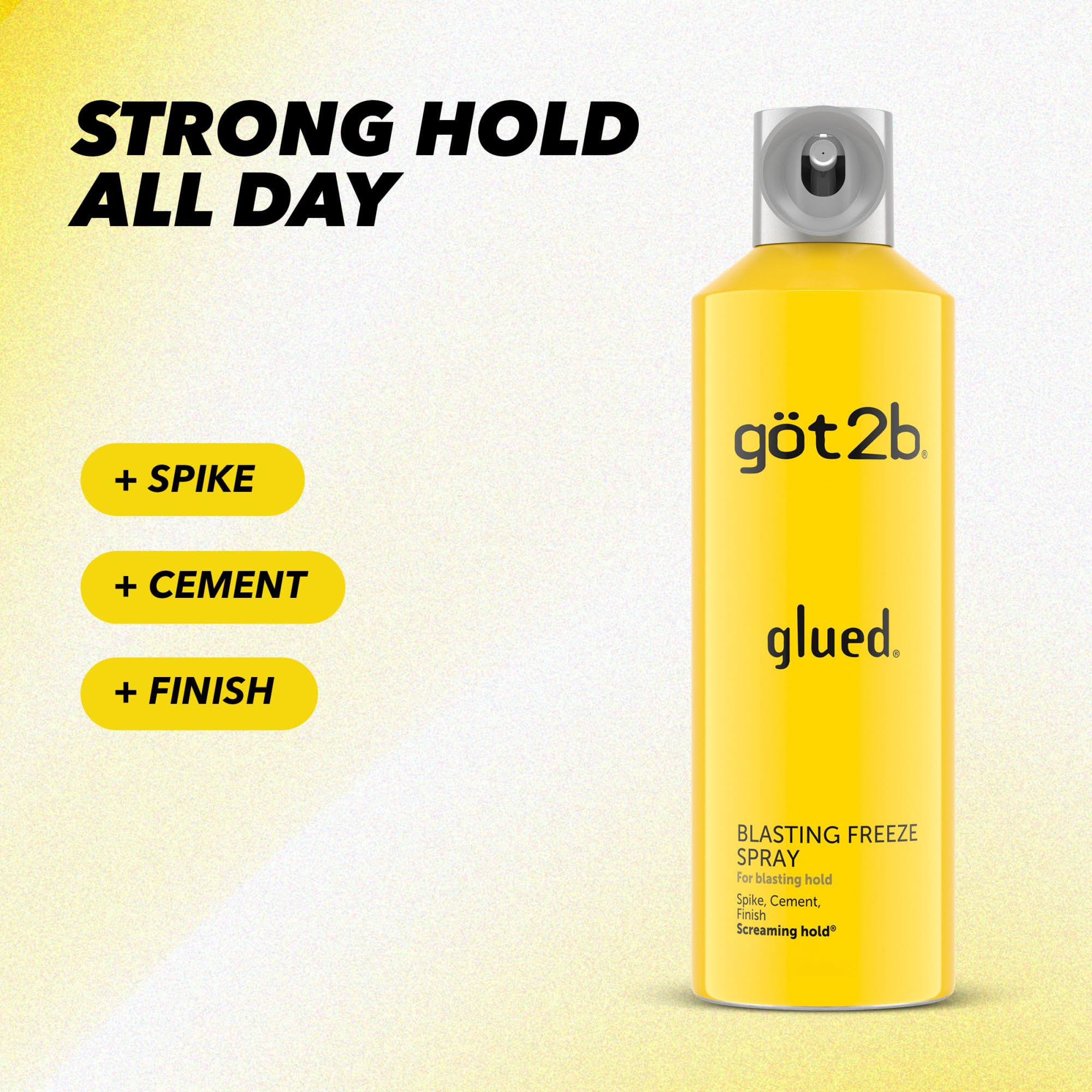 got2b Glued Blasting Freeze Hairspray, 12 oz, 2-Pack, Strong Hold | Spikes and styles stay in place, Lasts until your next shampoo, Wind resistant formula, No stickiness, Aerosol spray