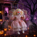 TW SHINE Halloween Animatronic Doll Decorations Outdoor, Animated Hanging Swinging Girl with Lighted Eyes Creepy Sounds, Sound Activated Scary Halloween Prop Decor for Outside Indoor Haunted House