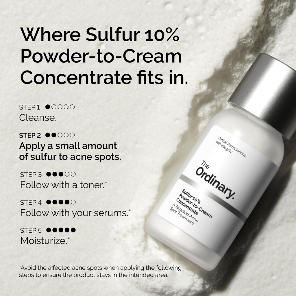 The Ordinary Sulfur 10% Powder-to-Cream Acne Spot Treatment Concentrate, Reduces Pimple Size and Zit Redness, 0.18 Oz