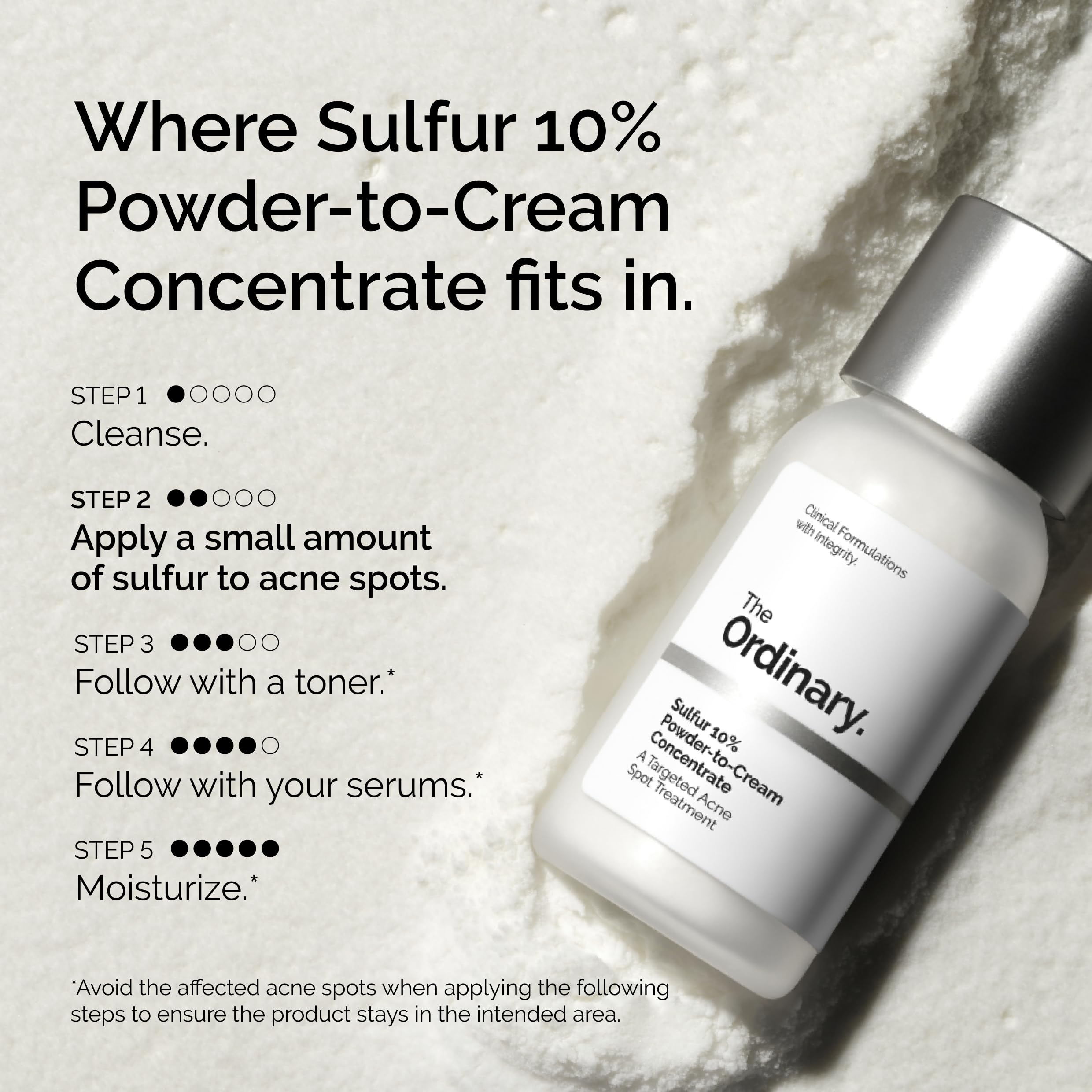 The Ordinary Sulfur 10% Powder-to-Cream Acne Spot Treatment Concentrate, Reduces Pimple Size and Zit Redness, 0.18 Oz