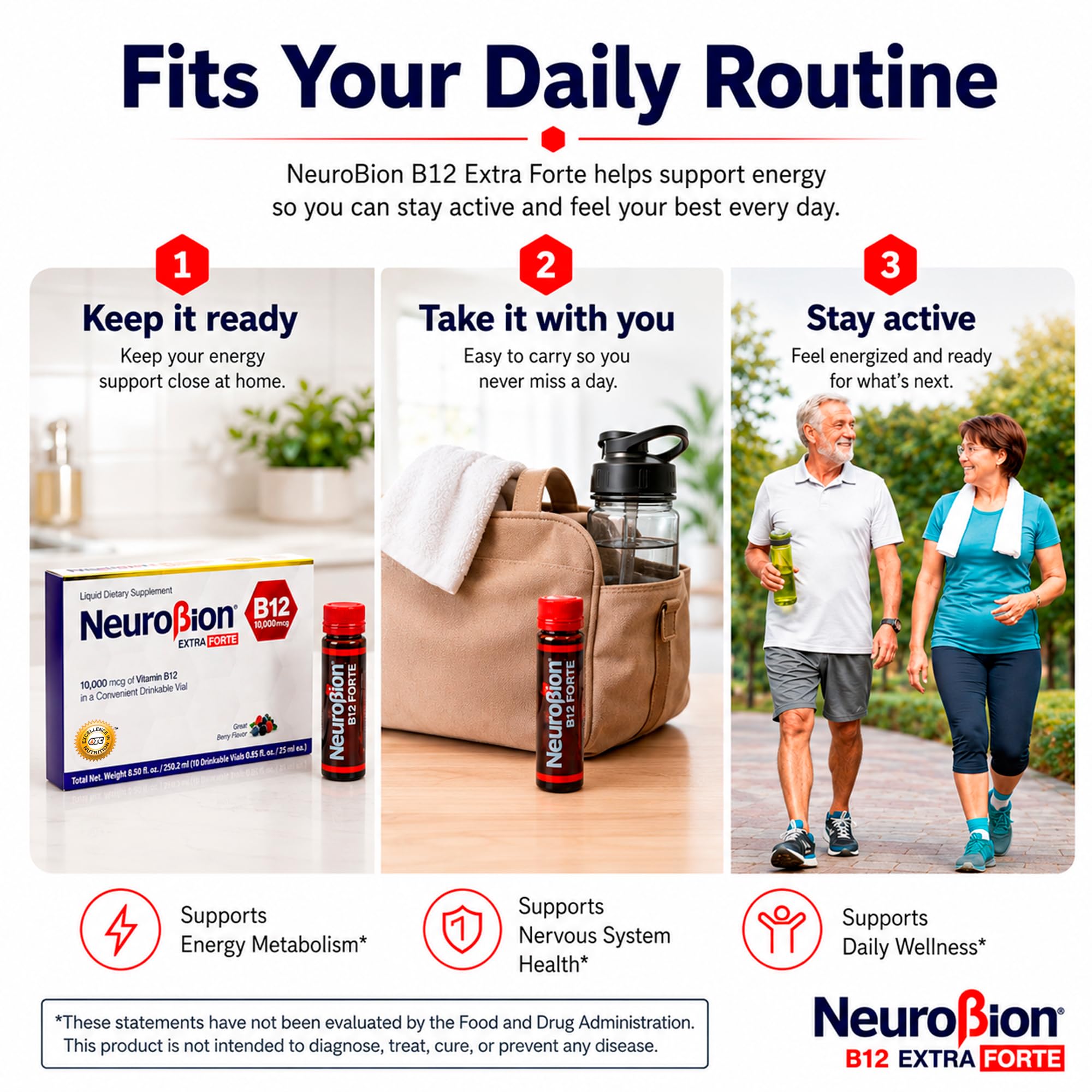 Neurobion Extra Forte B12 10,000 mcg Liquid Dietary Supplement - High Potency B Complex Drinkable Oral Vials for Extreme Energy Support Complex Easy Oral Drinkable10 Vials | High potency drinkable B complex. Supports daily energy and nerve function.