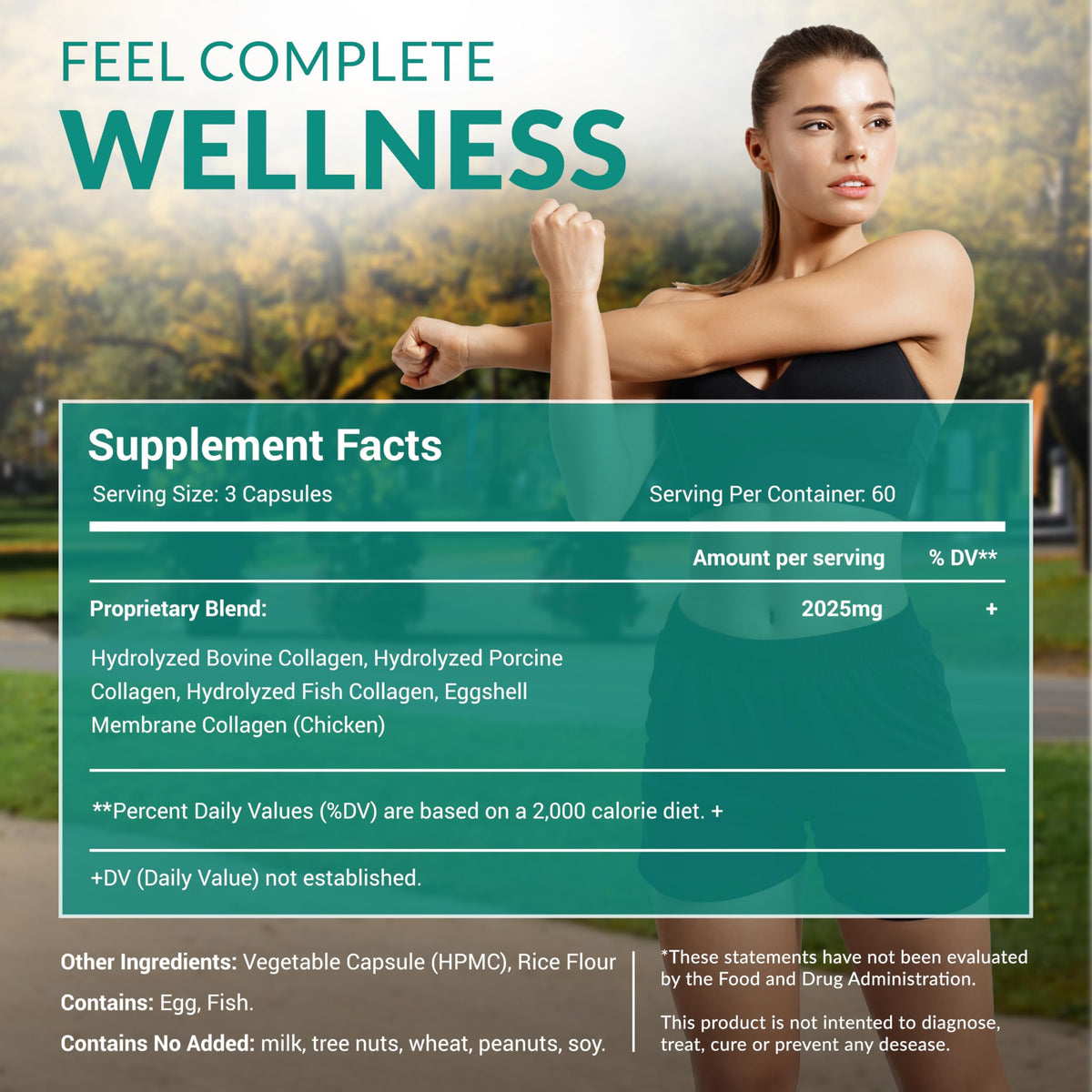 Multi Collagen 180 Protein Capsules - Type I, II, III, V, X Collagen Pills - Proprietary Blend of Eggshell, Chicken, Wild Fish & Grass-Fed Beef Collagen Peptides - 2025mg per serv