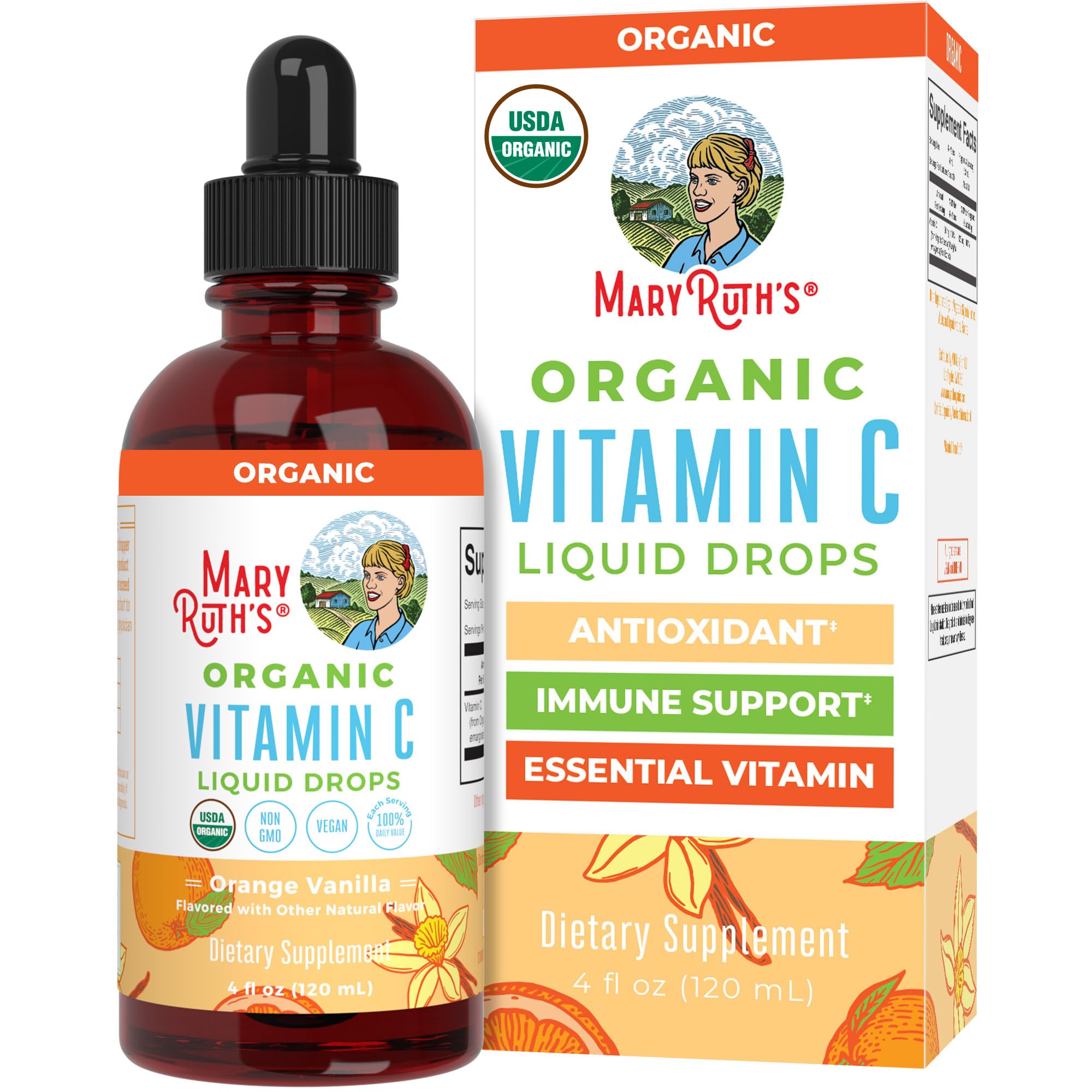 MARYRUTH'S USDA Organic Kids Vitamin C Drops, Immune Support, 2 oz | Vegan, Immune Support Supplement, Overall Health, Vitamin C from Organic Acerola Fruit Extract