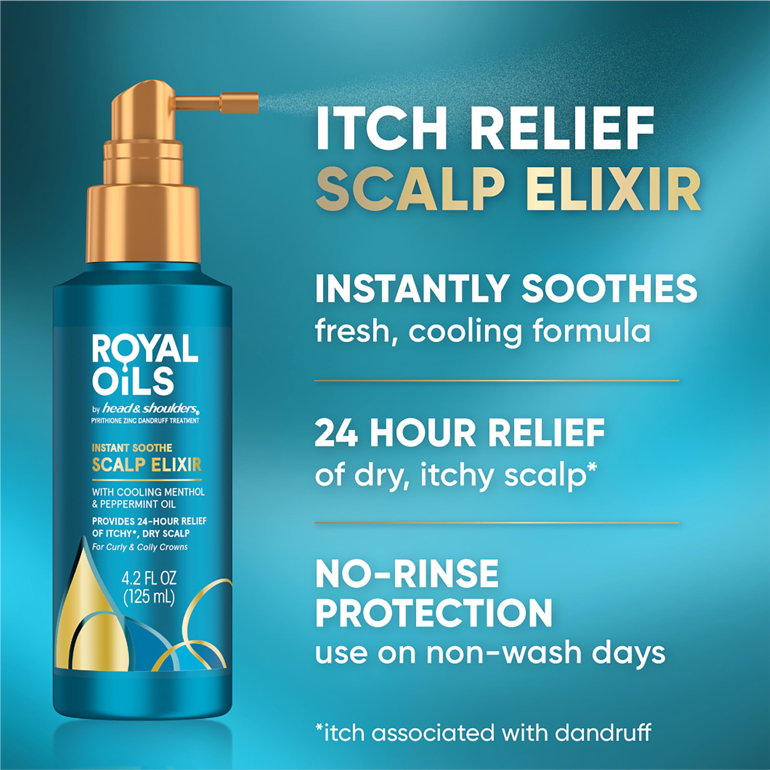 Head & Shoulders Royal Oils Instant Soothe Scalp Elixir, 4.2 fl oz, No-Rinse Scalp Relief for Textured Hair