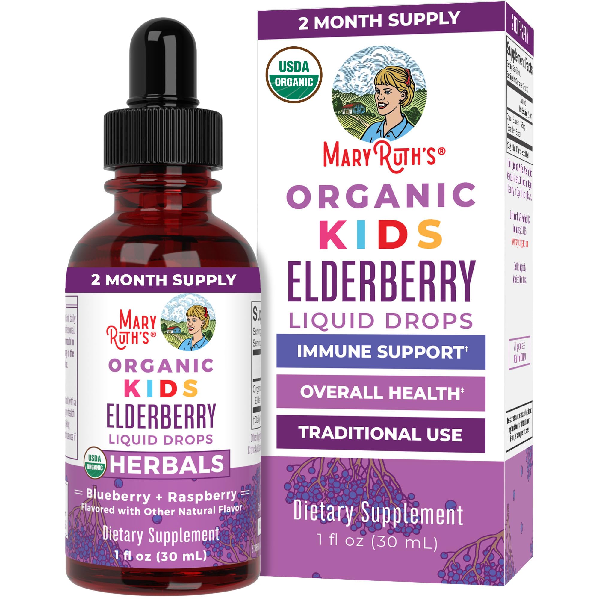 MARYRUTH'S Organic Elderberry Liquid Drops for Adults & Kids, Immunity, 1oz | 150mg Elderberry Extract, Sugar Free, Vegan, Non-GMO