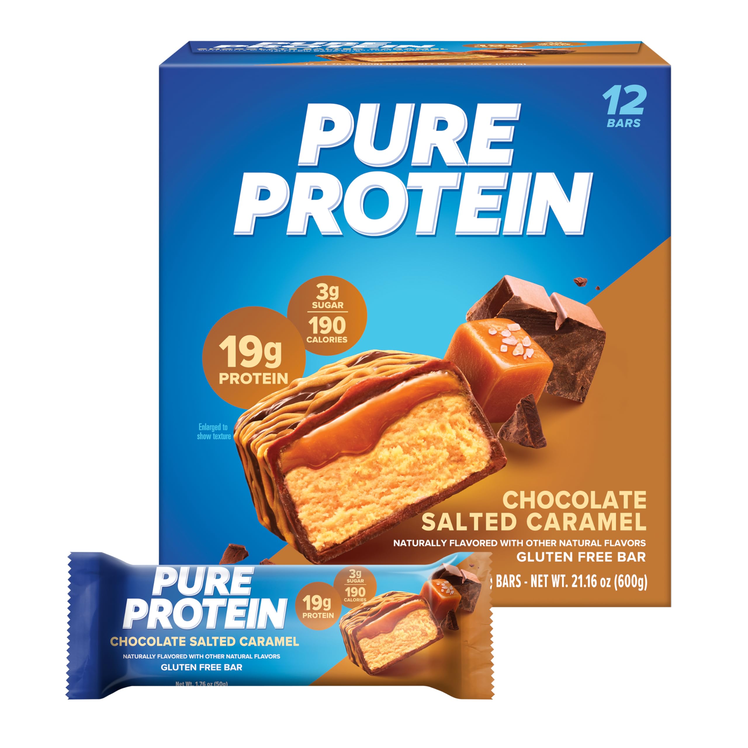 Buy now Pure Protein Chocolate Peanut Caramel Protein Bars â€“ 20g Protein, 3g Sugar, 190 Calories (12 count) Low Sugar* High Protein Snack - Gluten Free - Perfect for a Healthy Snack at indiglob india