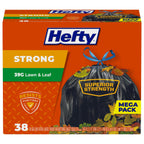 Hefty Strong Lawn and Leaf 39 Gallon Trash Bags, Heavy Duty, Black, 38ct