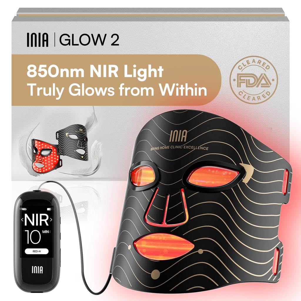 INIA Red Light Therapy Mask for Face, 850nm NIR, Red/Blue LED Light 4 Modes | Visible Results in Just 4 Weeks, 220 LEDs, 105mW/cm² Output, 2600mAh Rechargeable Battery, 10-30min Timer, Auto Shut-off