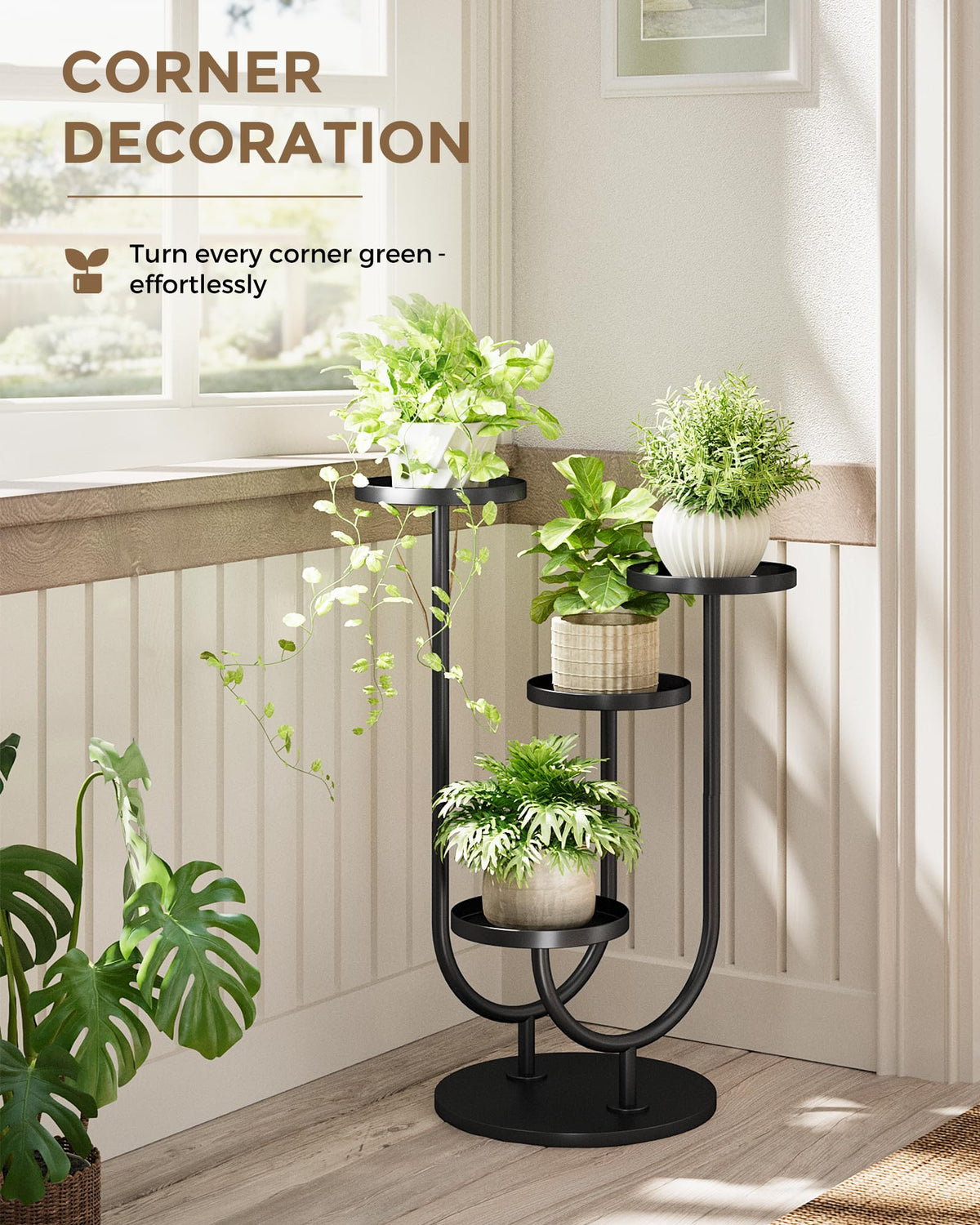 Bamworld Metal Plant Stand 4 Pots Corner Black