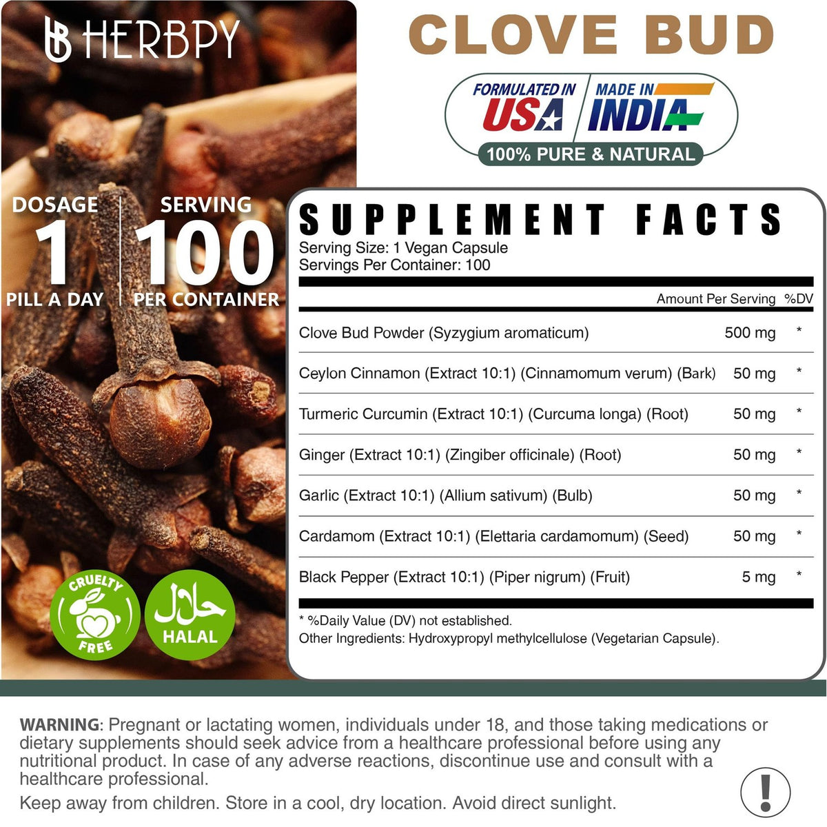 Herbpy 7in1 Clove Supplement 500mg, Support Digestion, Immune, Heart Health