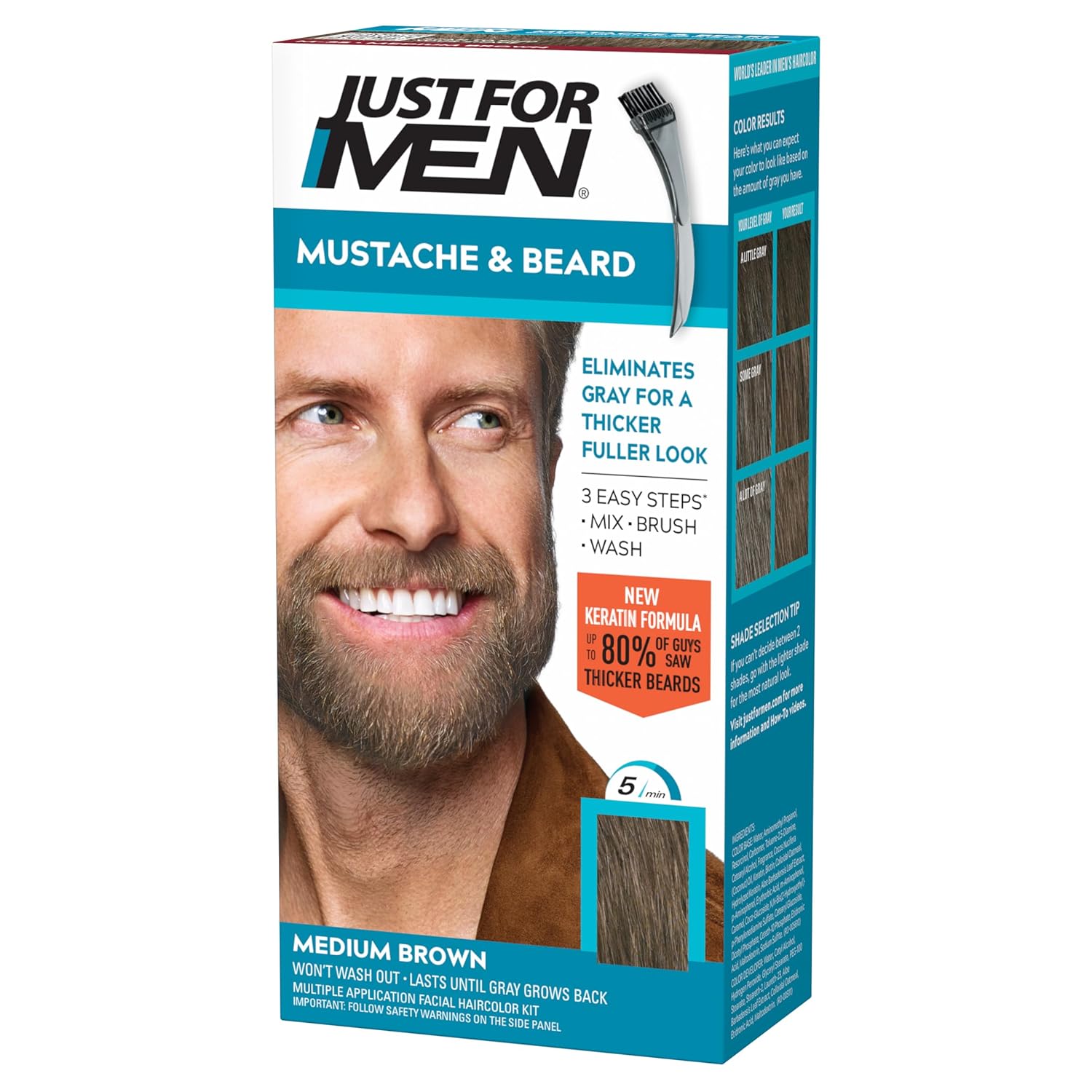 Buy now Just For Men Mustache & Beard, Beard Coloring for Gray Hair with Brush, with Keratin Biotin Aloe and Coconut Oil for Healthy Facial Hair - Medium-Dark Brown, M-40, Pack of 3 (Packaging May Vary) 1 Count (Pack of 1) Medium Brown M-35 at indiglob india