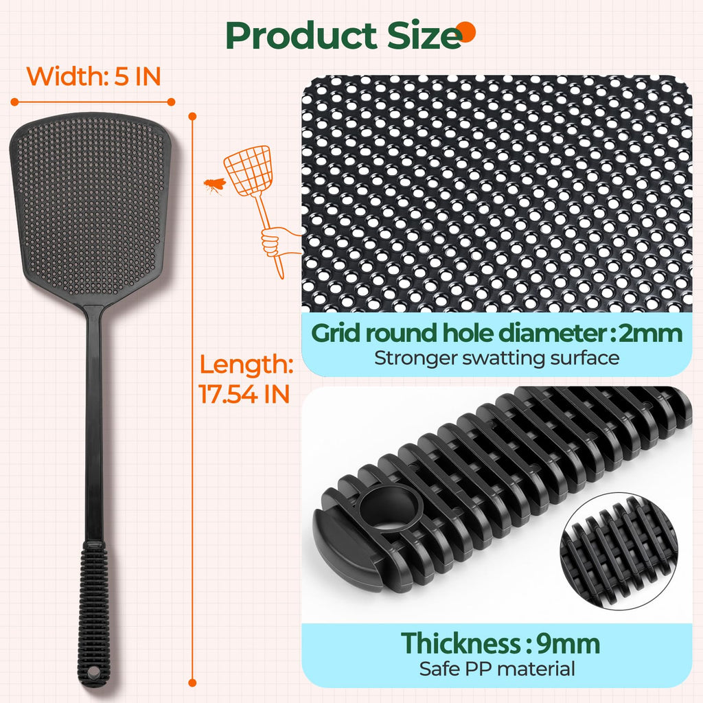 Fly Swatter, Indoor & Outdoor, Flexible Thick Handle, Large Durable Swat Head – Pack of 4