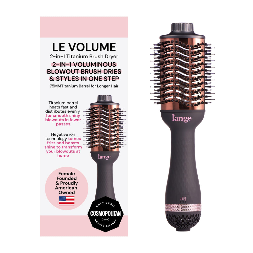 L'ANGE HAIR Le Volume 2-in-1 Titanium Blow Dryer Brush | Frizz Control Blowout Hair Dryer Brush for Drying and Styling | Volumizing Hot Air Styler for All Hairstyles | Oval Barrel | Blush - 75mm